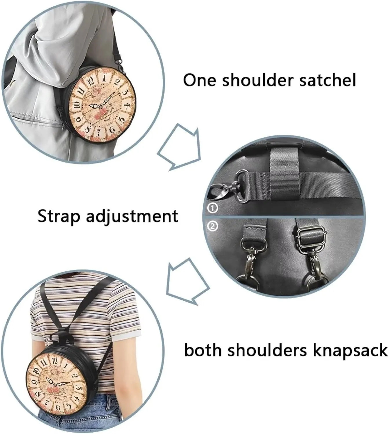 Kuiaobaty Sport Style Round Purse Women Men Casual Shoulder Tote Crossbody Handbag Adjustable Shoulder Satchel