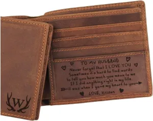 Kullder Custom Leather Wallet - Personalized Engraved Trifold for Men - Birthday, Anniversary, Fathers Day Gift
