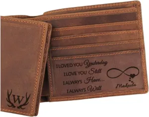kullder Custom Wallet for Men Engraved Leather Wallets Personalized Mens Gifts for Husband from Wife Wallet for Son Grandson to Dad Fathers Day Gift on Anniversary Christmas