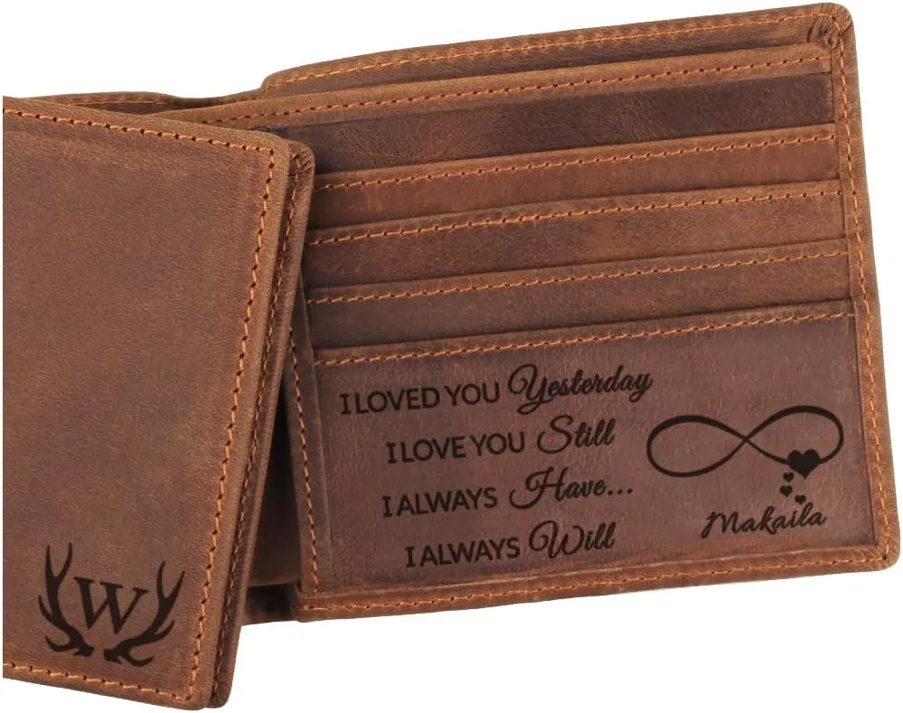 kullder Custom Wallet for Men Engraved Leather Wallets Personalized Mens Gifts for Husband from Wife Wallet for Son Grandson to Dad Fathers Day Gift on Anniversary Christmas