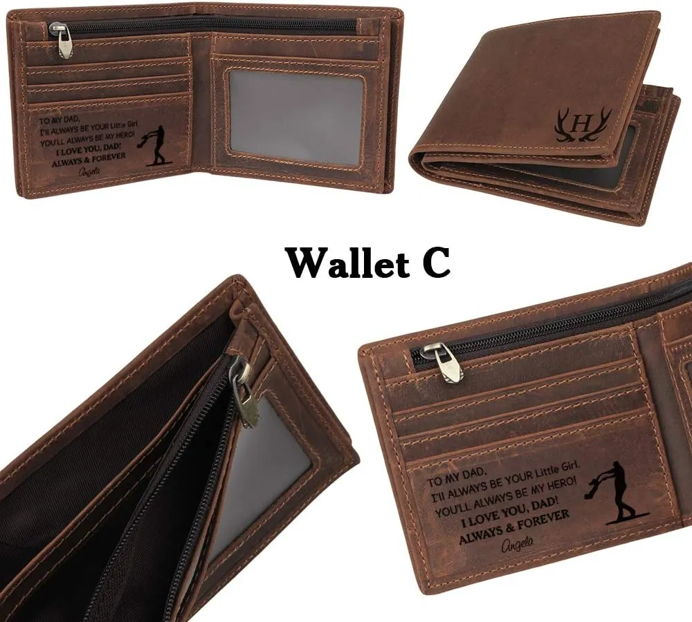 kullder Custom Wallet for Men Engraved Leather Wallets Personalized Mens Gifts for Husband from Wife Wallet for Son Grandson to Dad Fathers Day Gift on Anniversary Christmas