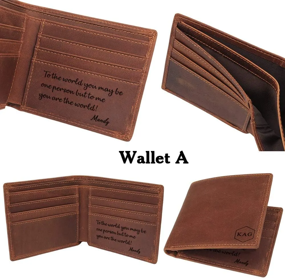 kullder Custom Wallet for Men Engraved Leather Wallets Personalized Mens Gifts for Husband from Wife Wallet for Son Grandson to Dad Fathers Day Gift on Anniversary Christmas