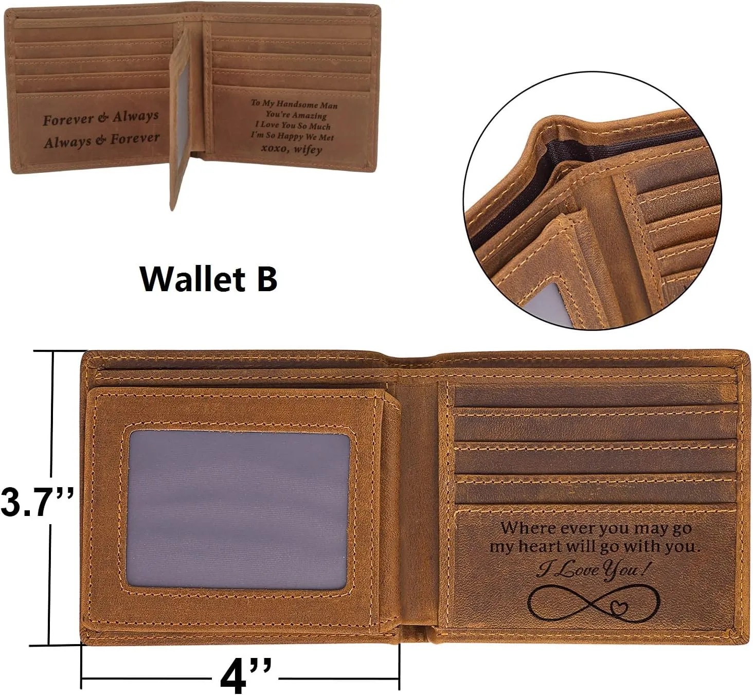 kullder Custom Wallet for Men Engraved Leather Wallets Personalized Mens Gifts for Husband from Wife Wallet for Son Grandson to Dad Fathers Day Gift on Anniversary Christmas