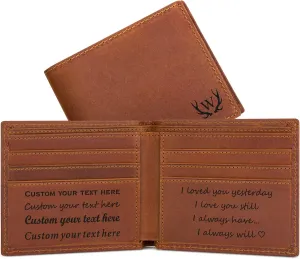 kullder Custom Wallet for Men Personalized Gift Mens Engraved Leather Wallet Gifts for Husband, Dad, Son Birthday, Christmas, Anniversary, Fathers Day Gift Idea for Him, (PJ-A-custom), One_Size