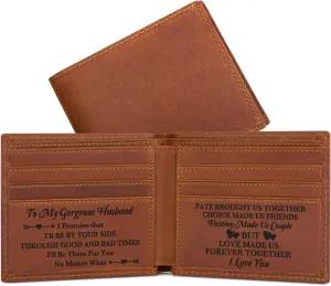 kullder Husband Gift Engraved Leather Wallet for Husband Personalized Gift Mens Wallet Gifts for Husband from Wife Birthday, Christmas, Anniversary, Fathers Day Gift Idea for Him