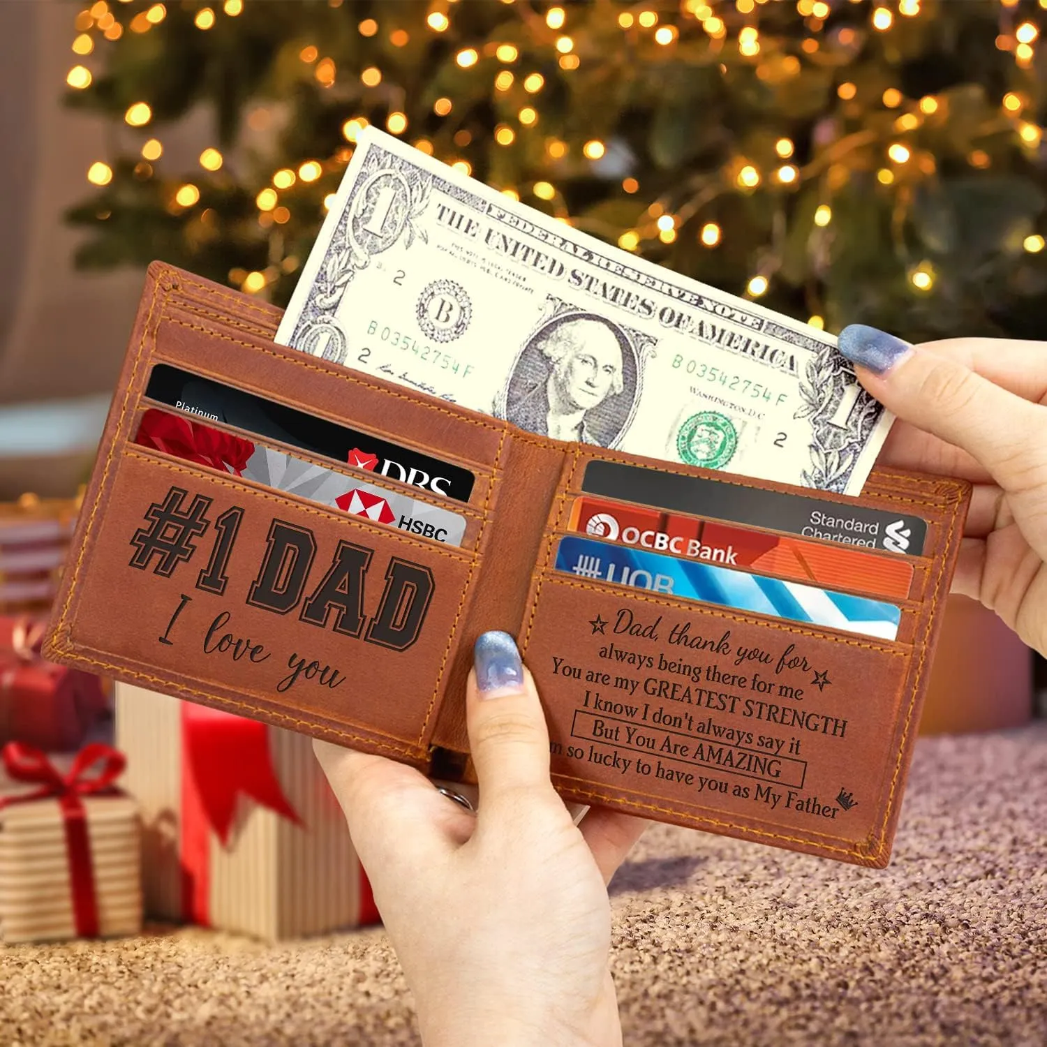 kullder Mens Engraved Wallet for Dad Leather Wallet Personalized Mens Gift Father's Day Gift, Gifts for Dad, Father Gifts on Birthday, Christmas