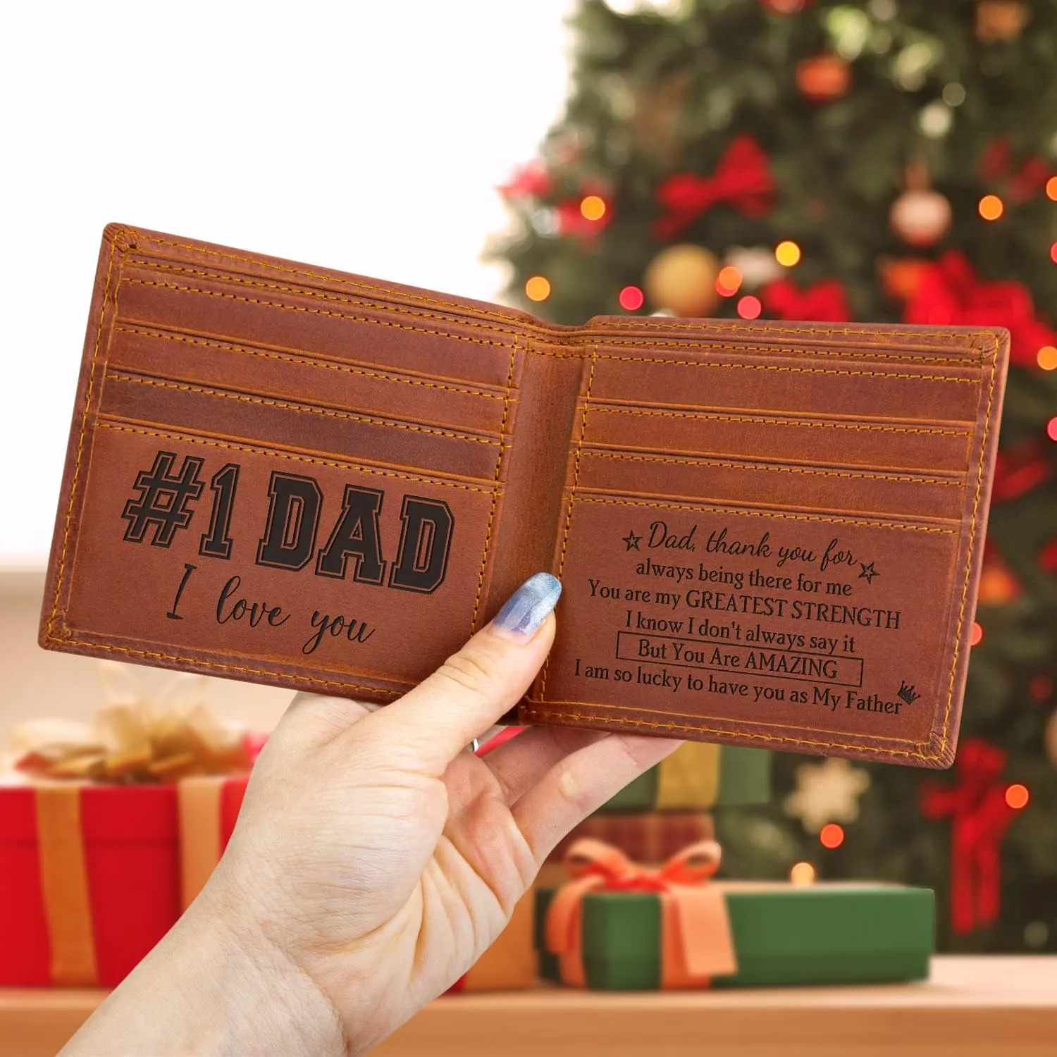 kullder Mens Engraved Wallet for Dad Leather Wallet Personalized Mens Gift Father's Day Gift, Gifts for Dad, Father Gifts on Birthday, Christmas