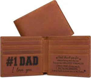 kullder Mens Engraved Wallet for Dad Leather Wallet Personalized Mens Gift Father's Day Gift, Gifts for Dad, Father Gifts on Birthday, Christmas