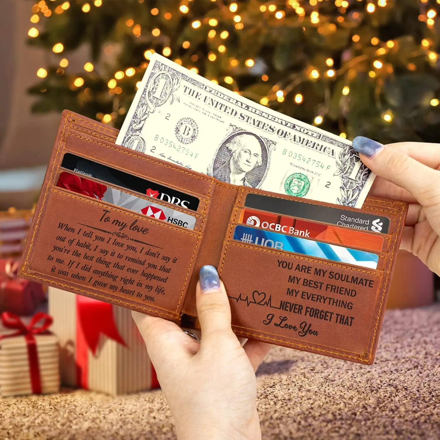 Kullder Personalized Leather Bi-fold Wallet - Engraved Gifts for Husband, Boyfriend, Christmas, Anniversary, Birthday