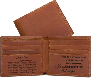 Kullder Personalized Leather Bi-fold Wallet - Engraved Gifts for Husband, Boyfriend, Christmas, Anniversary, Birthday