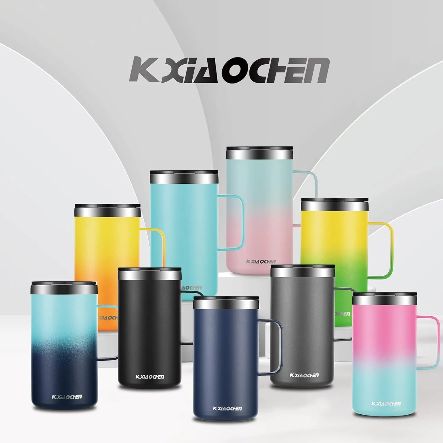 KXIAOCHEN 20oz Insulated Coffee Mug with Lid, Stainless Steel Coffee Cup, Double Wall Vacuum Coffee Tumbler with Handle, Premium Thermal Travel Coffee Mug (Glitter Black)