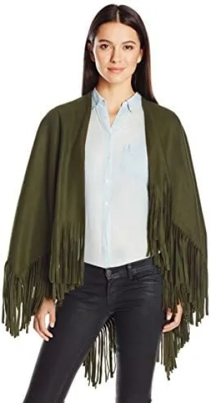 La Fiorentina Women's Wrap with Fringe, Green, One Size