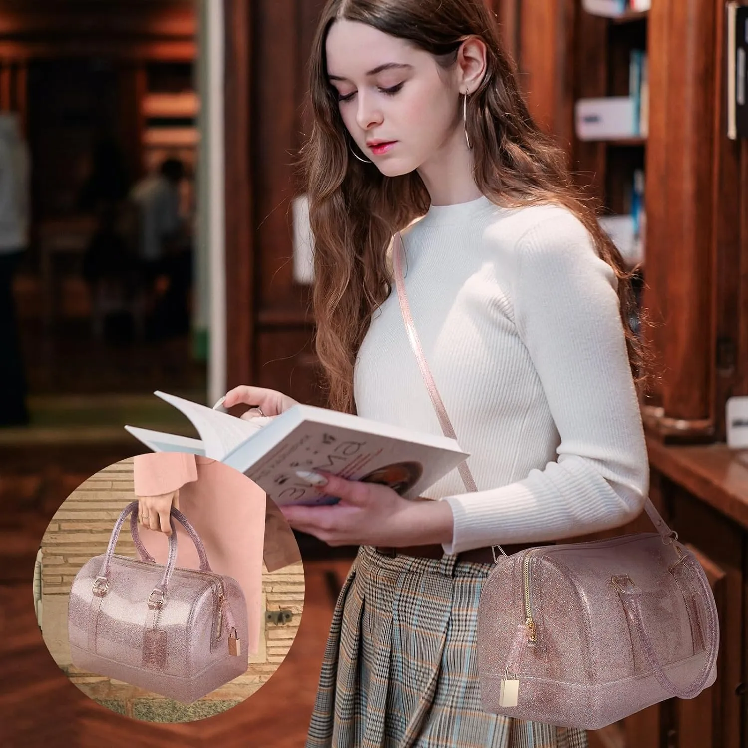 Ladies Summer Jelly Pillow-shaped Top Handle Handbag Candy Color Transparent Crystal Purse