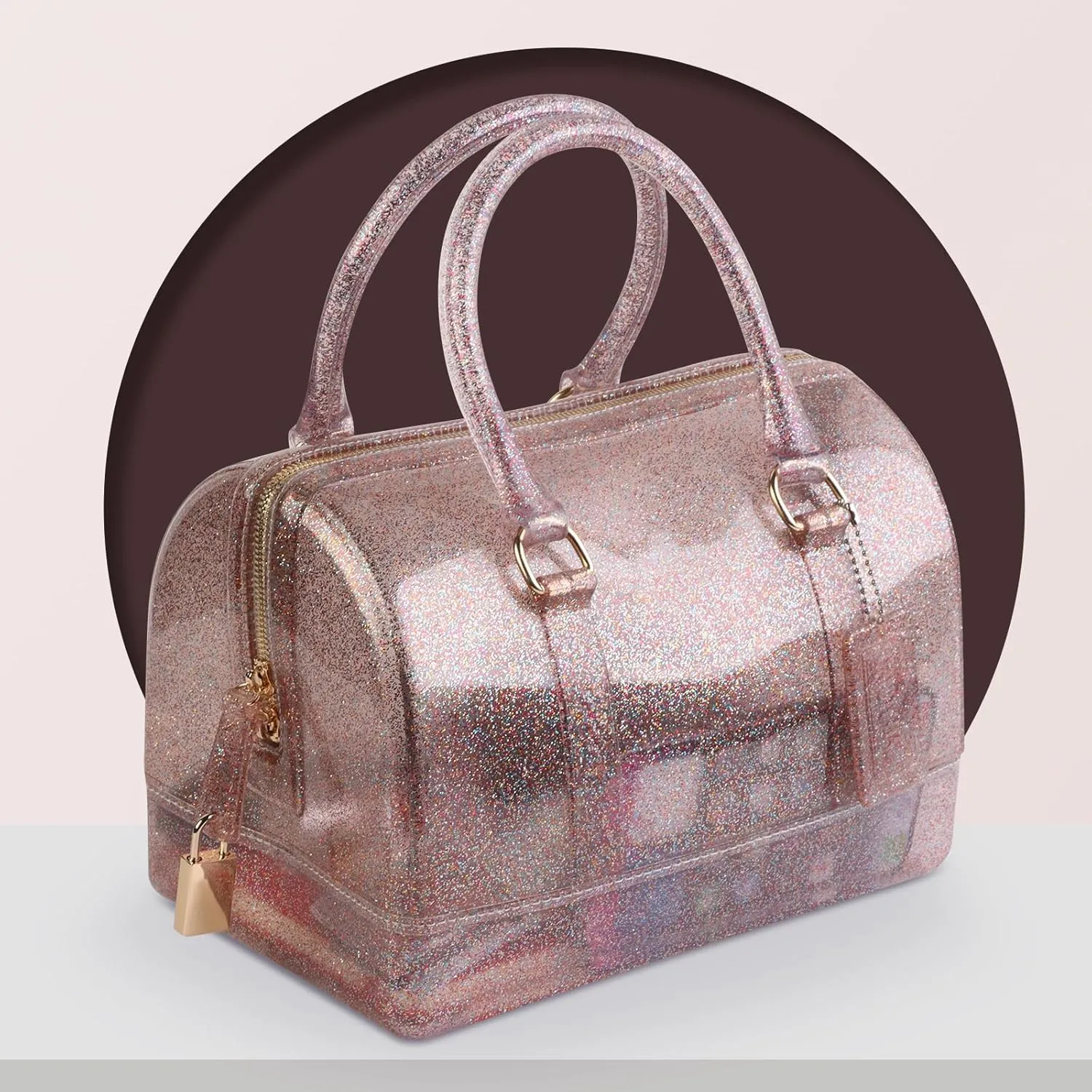 Ladies Summer Jelly Pillow-shaped Top Handle Handbag Candy Color Transparent Crystal Purse