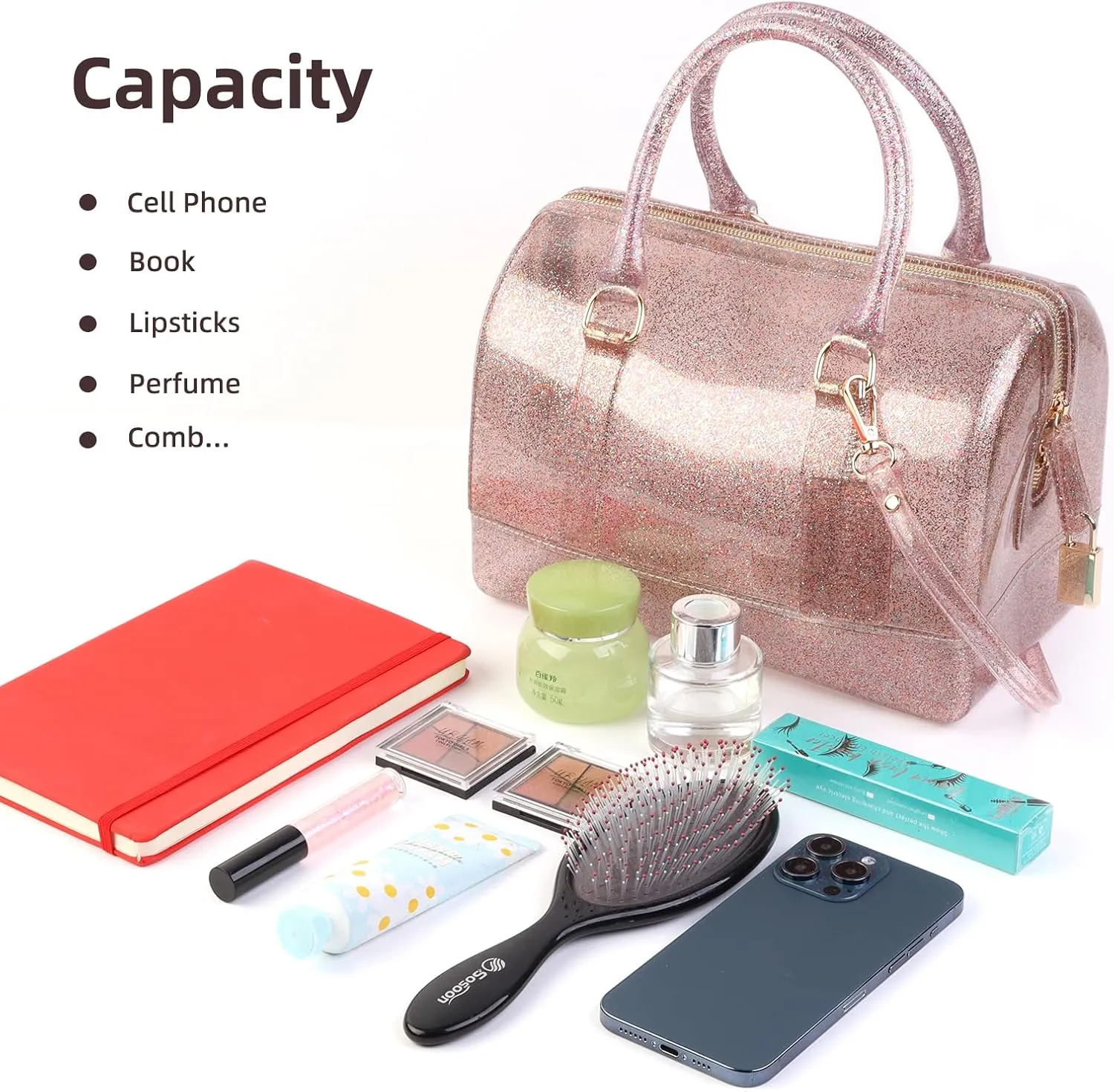 Ladies Summer Jelly Pillow-shaped Top Handle Handbag Candy Color Transparent Crystal Purse