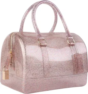 Ladies Summer Jelly Pillow-shaped Top Handle Handbag Candy Color Transparent Crystal Purse