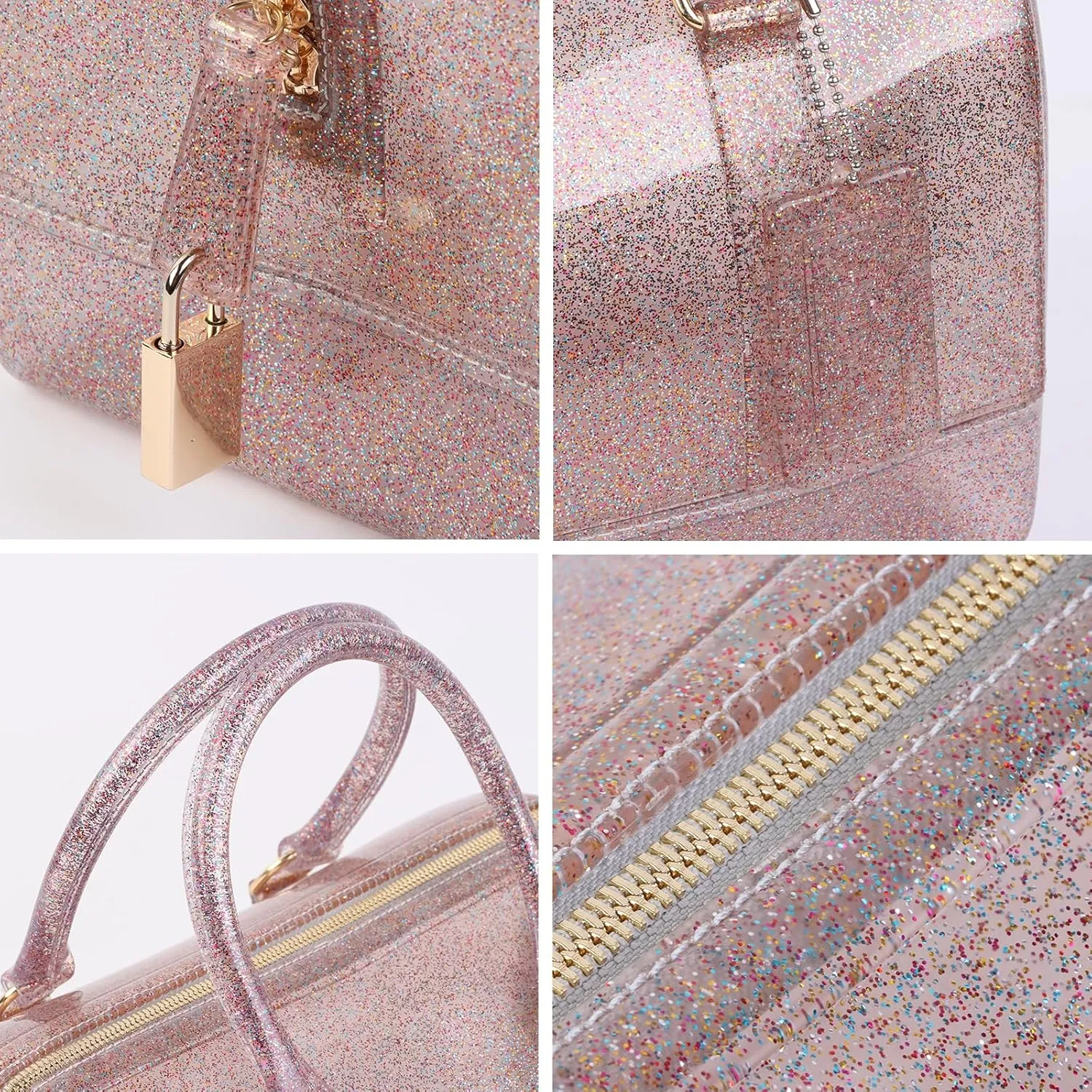 Ladies Summer Jelly Pillow-shaped Top Handle Handbag Candy Color Transparent Crystal Purse