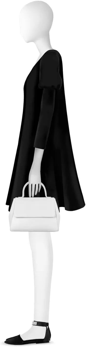 Ladyfinger Top Handle Handbag with Crossbody Strap, 9.4 x 7.1 x 4.7 inches, Genuine Embossed Leather