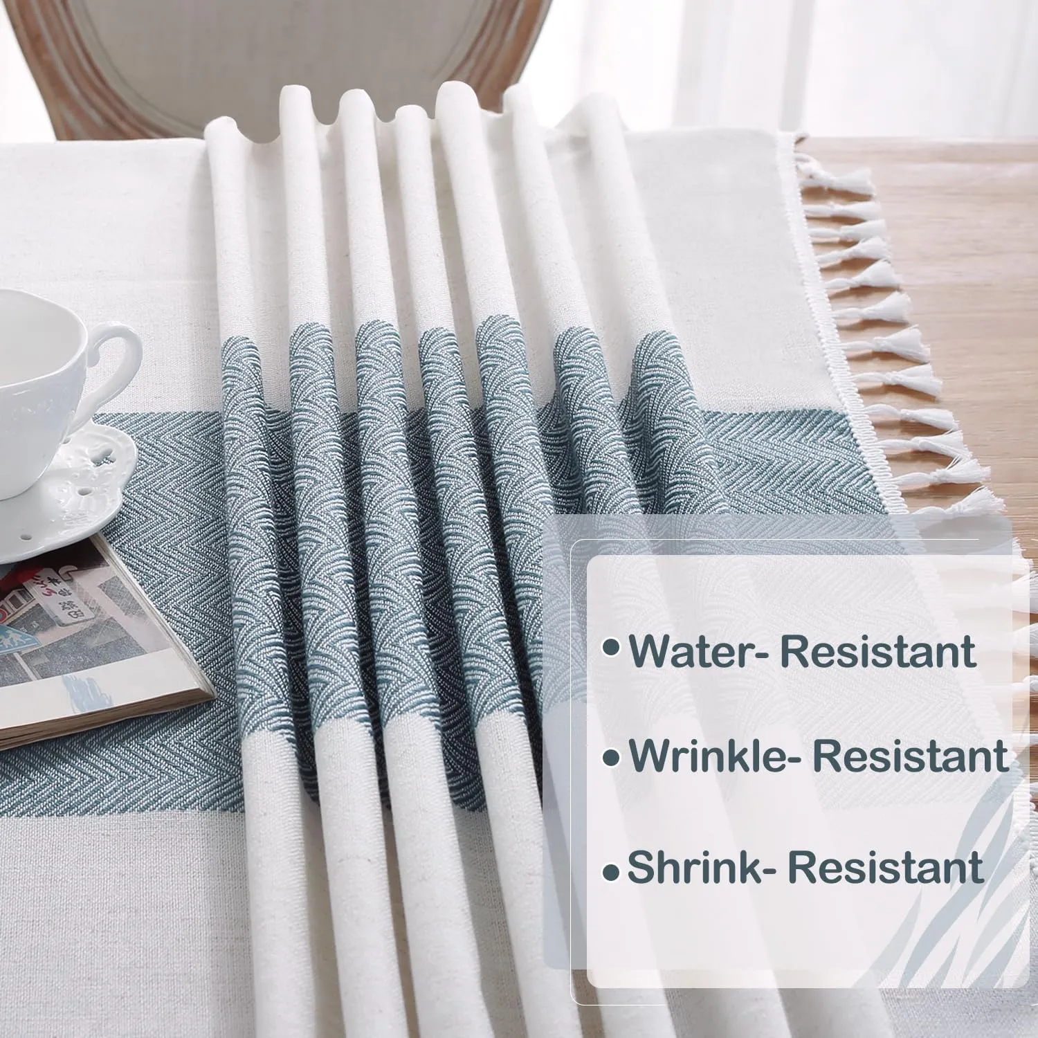 Laolitou Tablecloth for Dining Table Rustic Farmhouse Kitchen Tables Cloth Coffee Tablecover, Cotton Linen Fabric Small Rectangle Table Cloths, Beige, Blue Stripe, 55x55 Inch