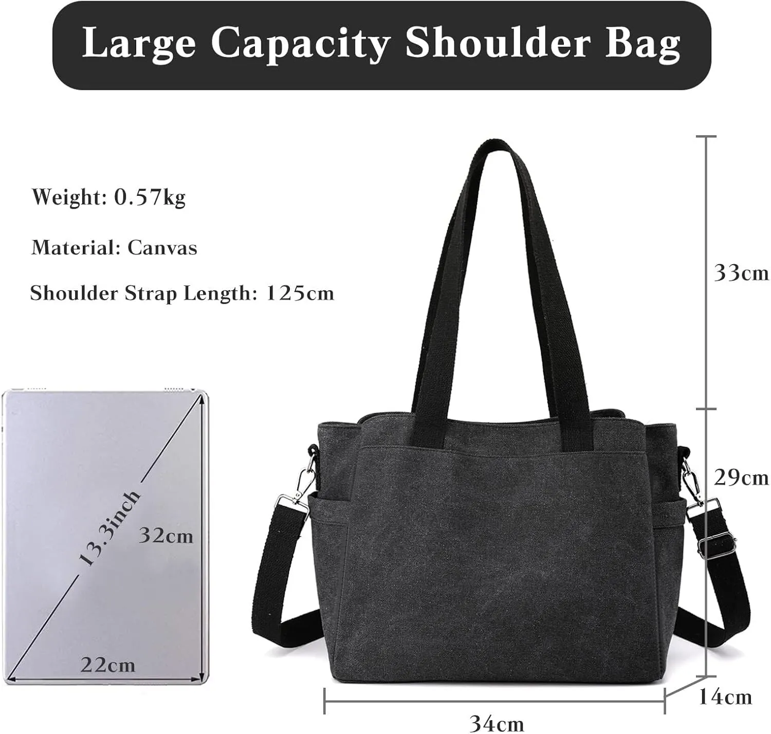 Large Capacity Bags for Shopping Work Travel Women Shoulder Crossbody Canvas Handbag Top Handle Casual Messenger