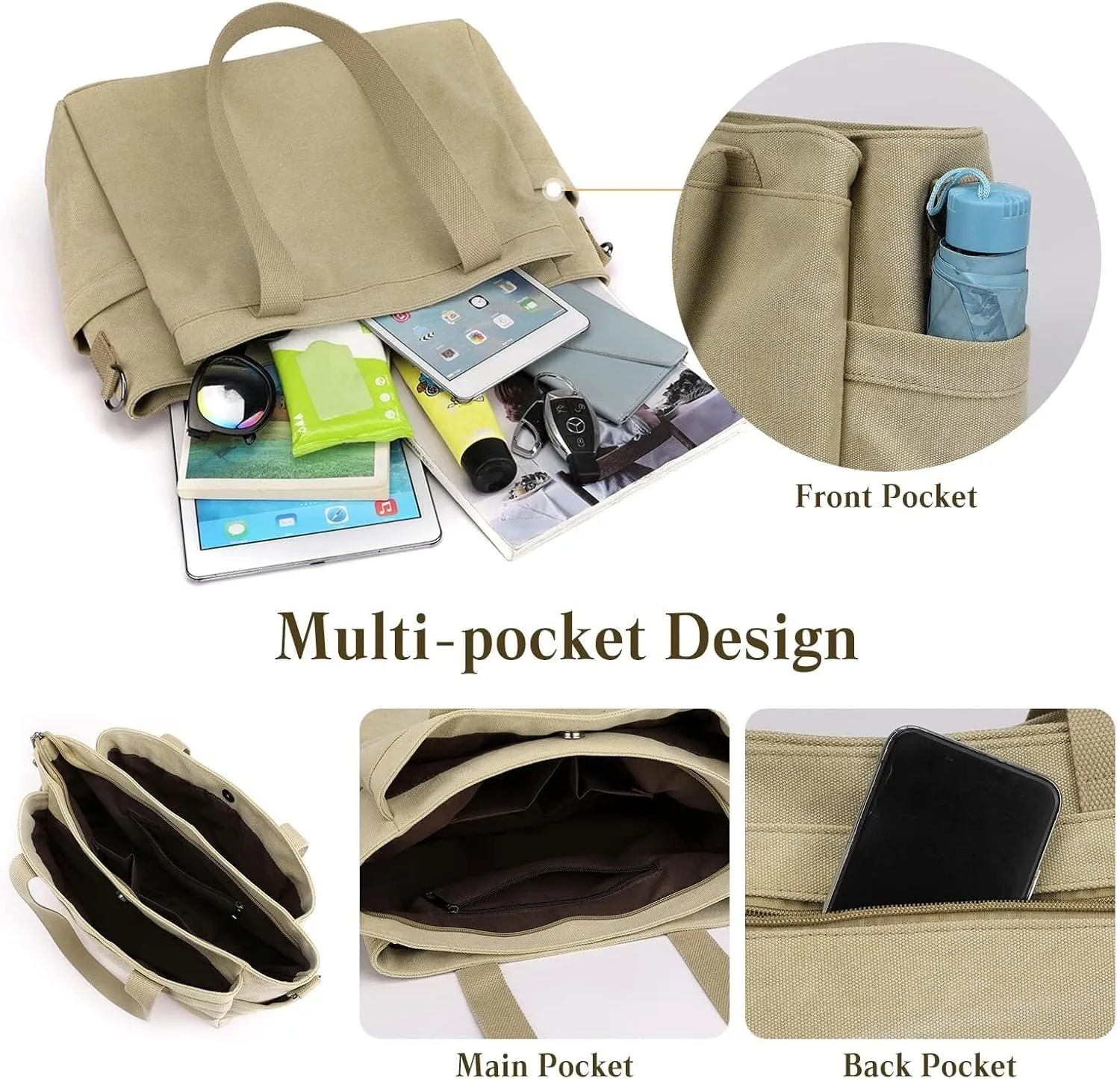 Large Capacity Bags for Shopping Work Travel Women Shoulder Crossbody Canvas Handbag Top Handle Casual Messenger