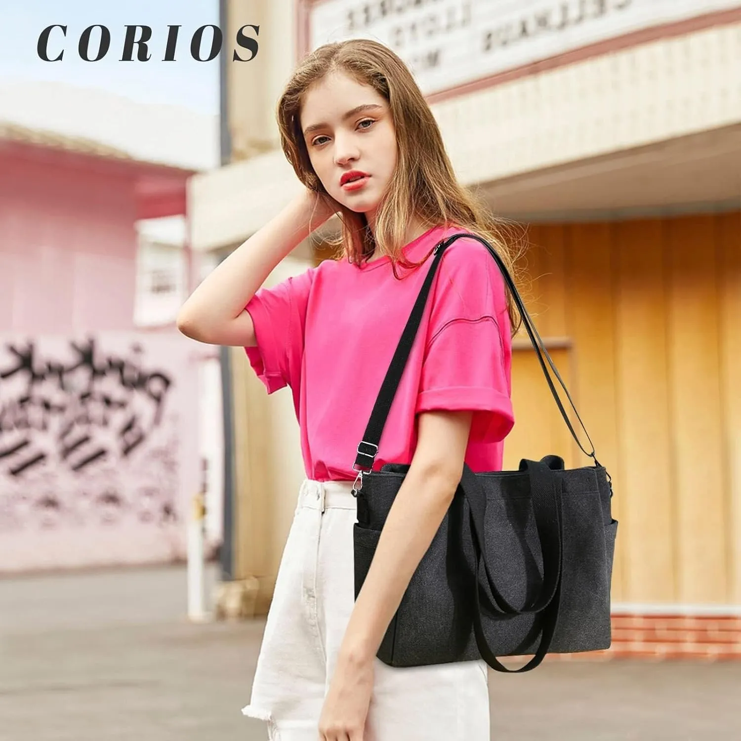 Large Capacity Bags for Shopping Work Travel Women Shoulder Crossbody Canvas Handbag Top Handle Casual Messenger