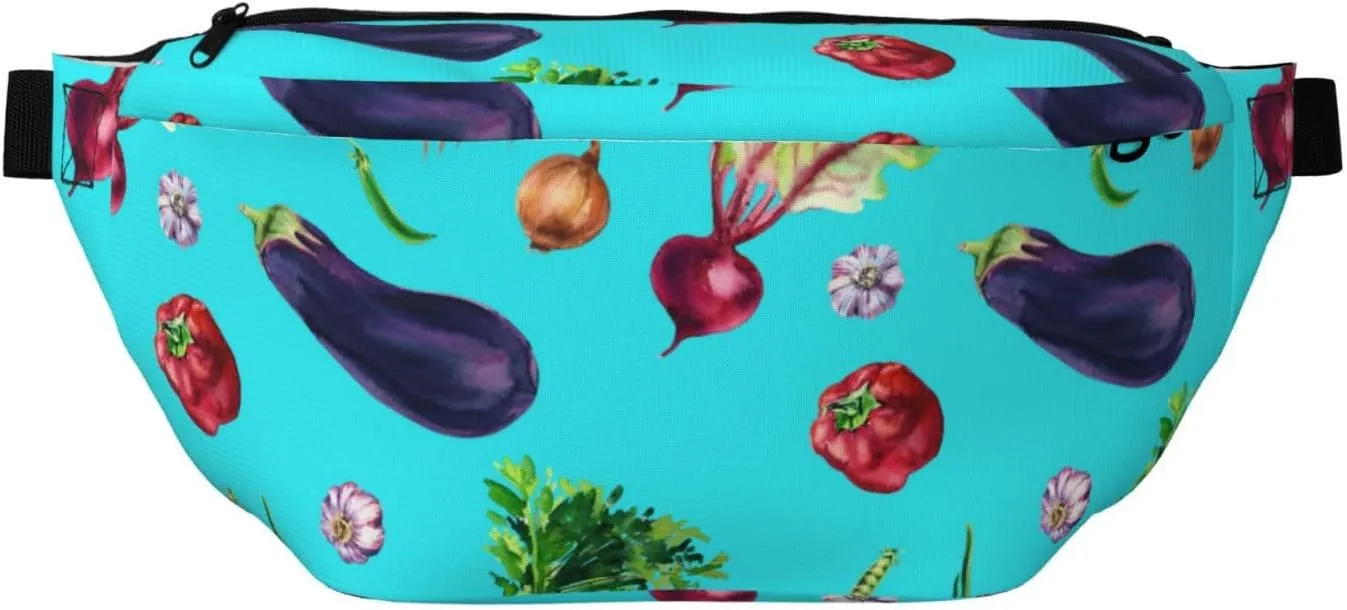 Large Fanny Packs for Women Men Cross Body - Eggplant chilies garlic onion Travel Crossbody Bags for Women Trendy, Belt Bag for Women Men Crossbody, Waist Bag for Women With Adjustable Strap