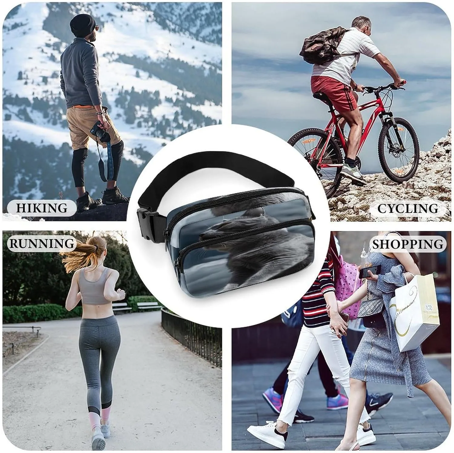 Large Waist Packs with Adjustable Strap,Cat Sitting on Chair CrossBody Fanny Pack Casual Bag for Travel Sports Running Hiking