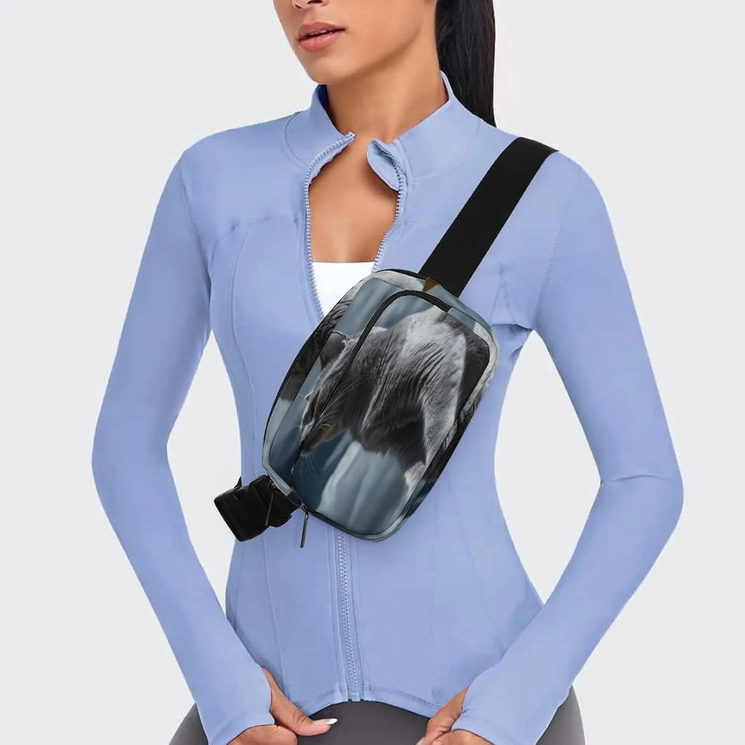 Large Waist Packs with Adjustable Strap,Cat Sitting on Chair CrossBody Fanny Pack Casual Bag for Travel Sports Running Hiking