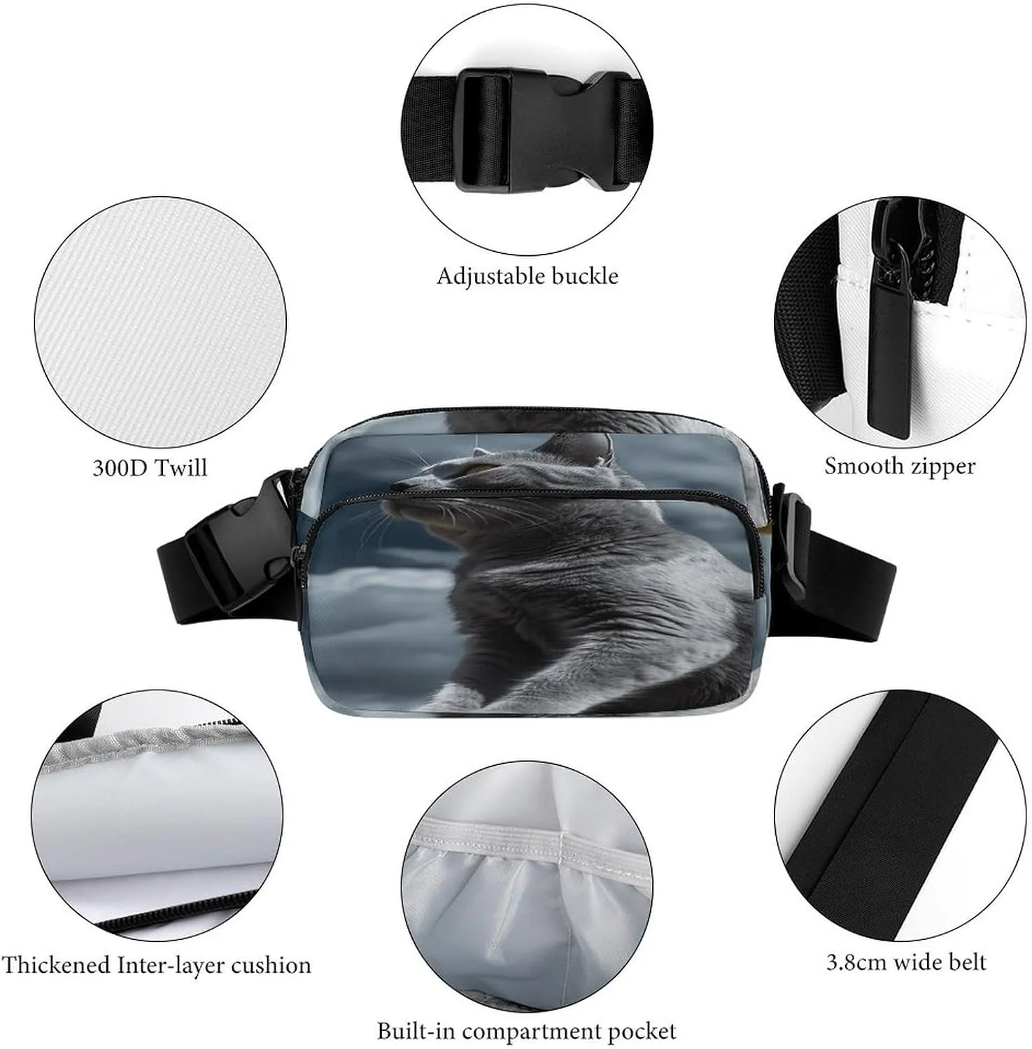 Large Waist Packs with Adjustable Strap,Cat Sitting on Chair CrossBody Fanny Pack Casual Bag for Travel Sports Running Hiking