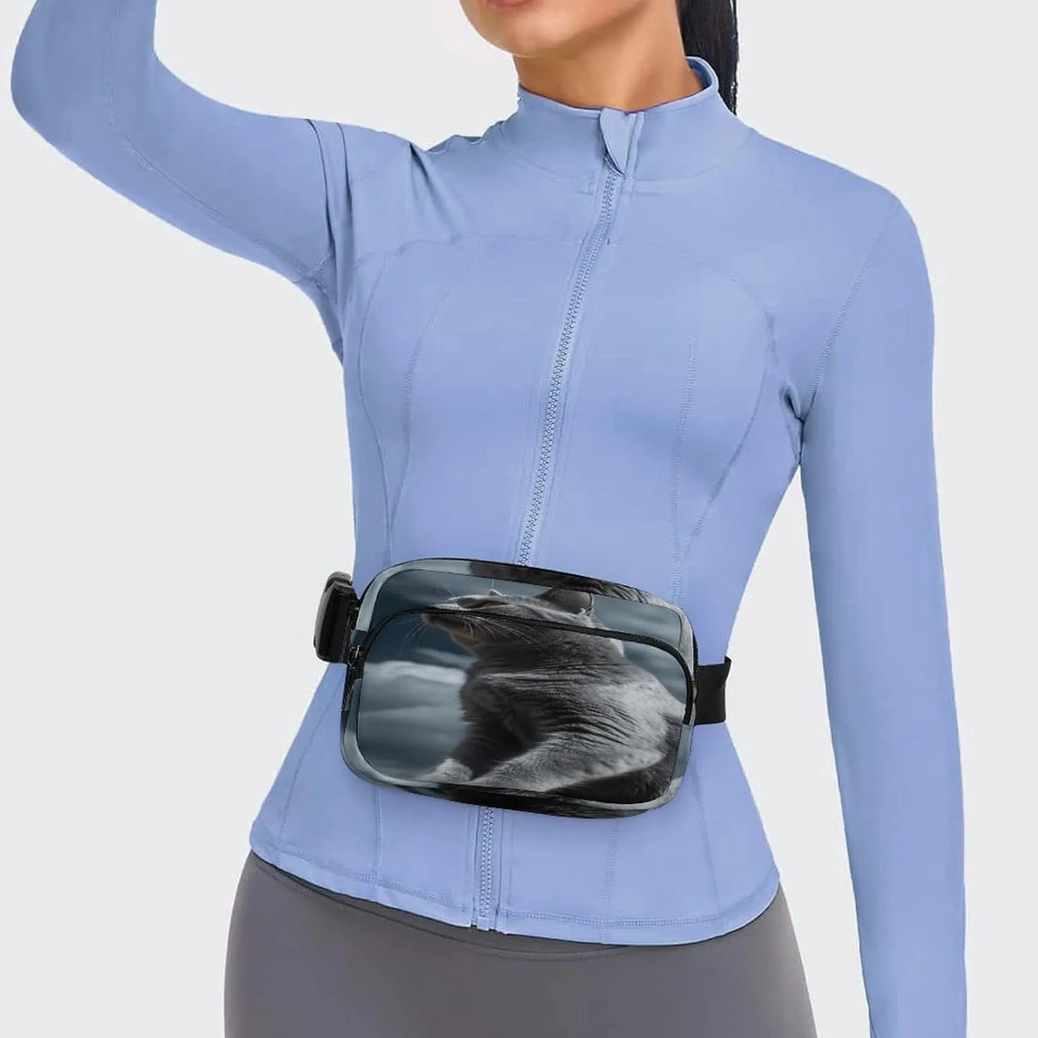 Large Waist Packs with Adjustable Strap,Cat Sitting on Chair CrossBody Fanny Pack Casual Bag for Travel Sports Running Hiking