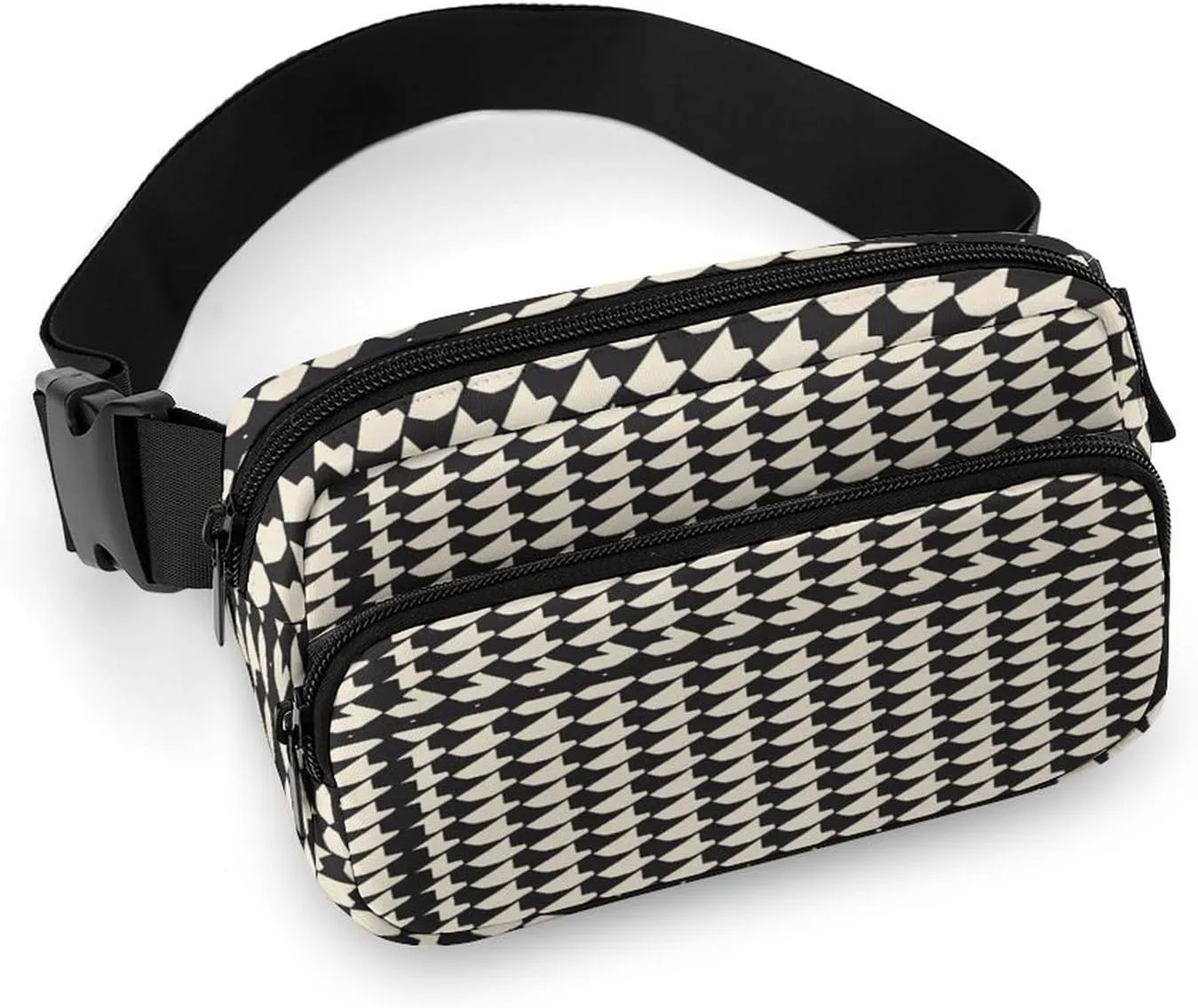 Large Waist Packs with Adjustable Strap,Gray Houndstooth Stripes CrossBody Fanny Pack Casual Bag for Travel Sports Running Hiking