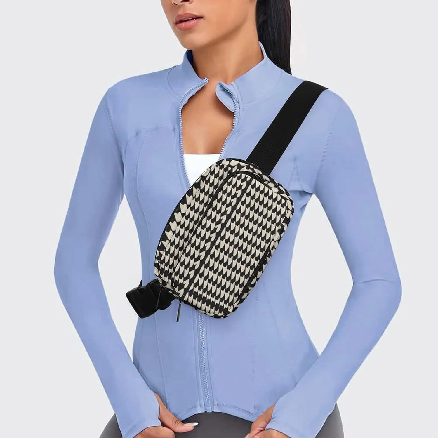 Large Waist Packs with Adjustable Strap,Gray Houndstooth Stripes CrossBody Fanny Pack Casual Bag for Travel Sports Running Hiking