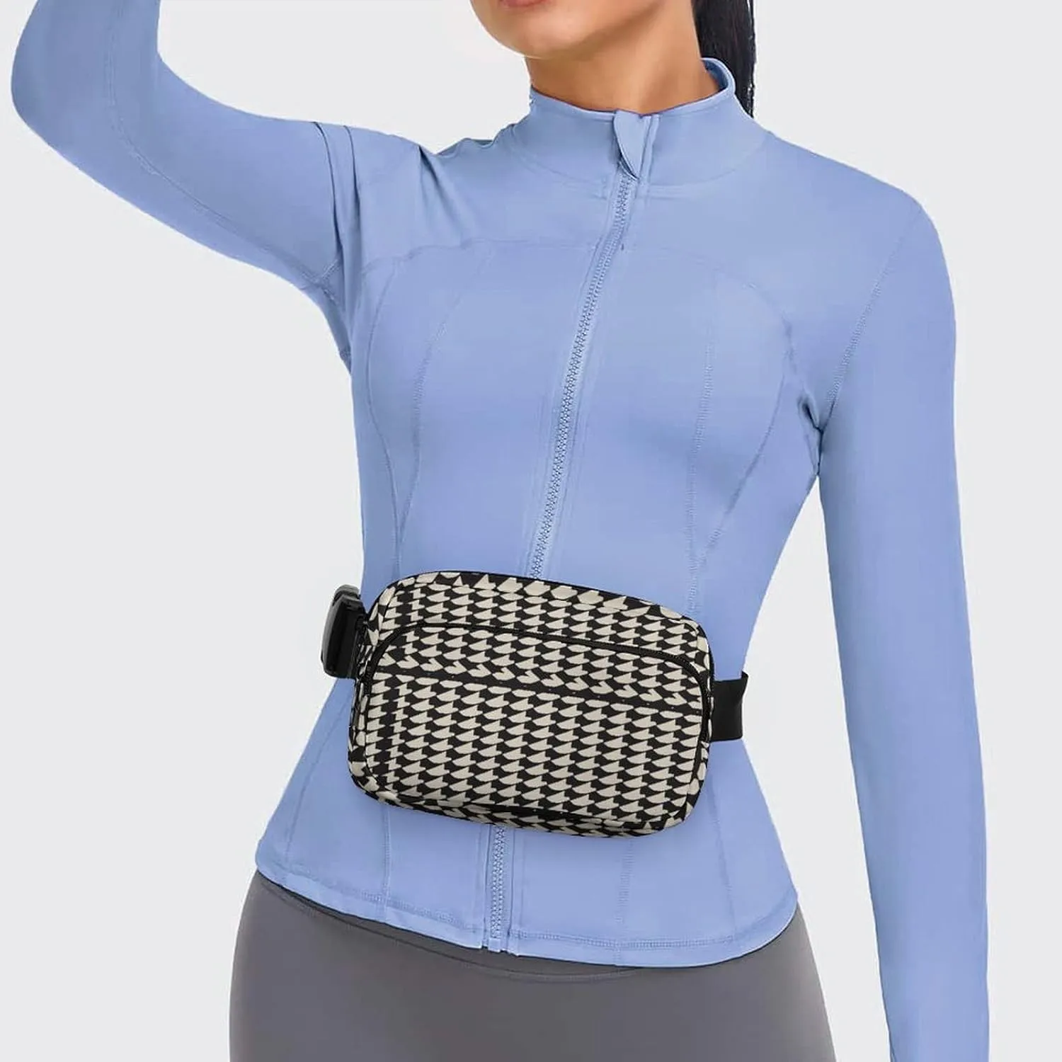 Large Waist Packs with Adjustable Strap,Gray Houndstooth Stripes CrossBody Fanny Pack Casual Bag for Travel Sports Running Hiking