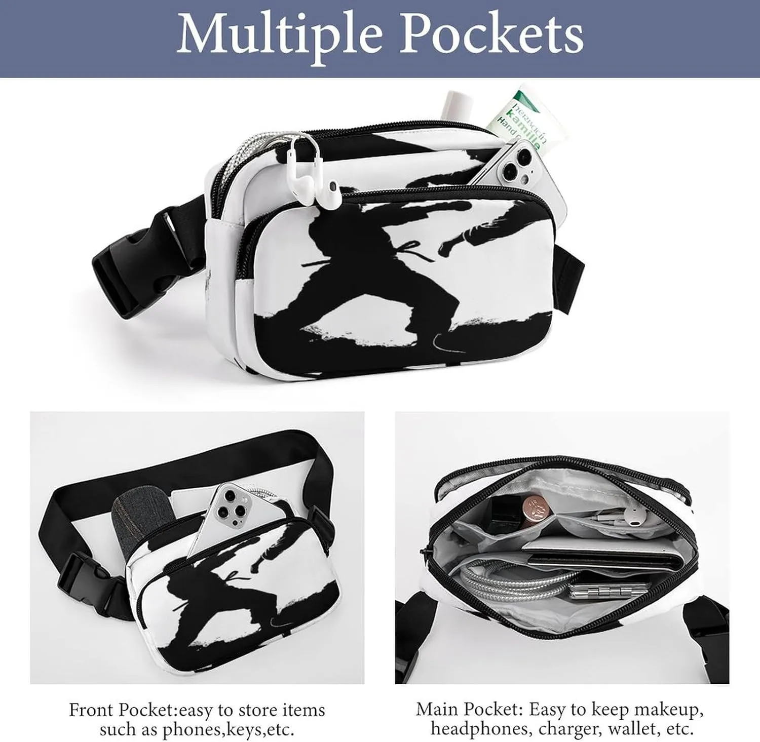 Large Waist Packs with Adjustable Strap,Kickboxing CrossBody Fanny Pack Casual Bag for Travel Sports Running Hiking