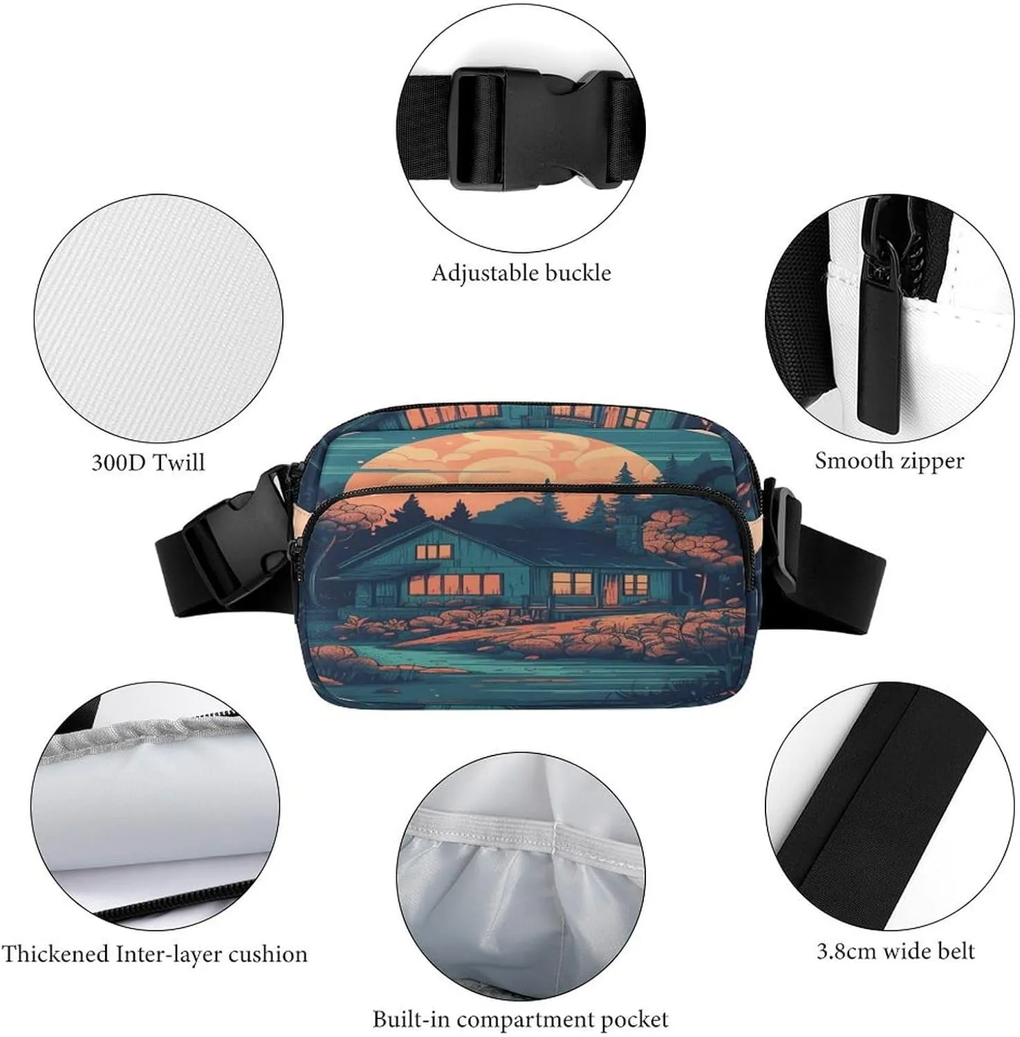 Large Waist Packs with Adjustable Strap,Lakeside House CrossBody Fanny Pack Casual Bag for Travel Sports Running Hiking