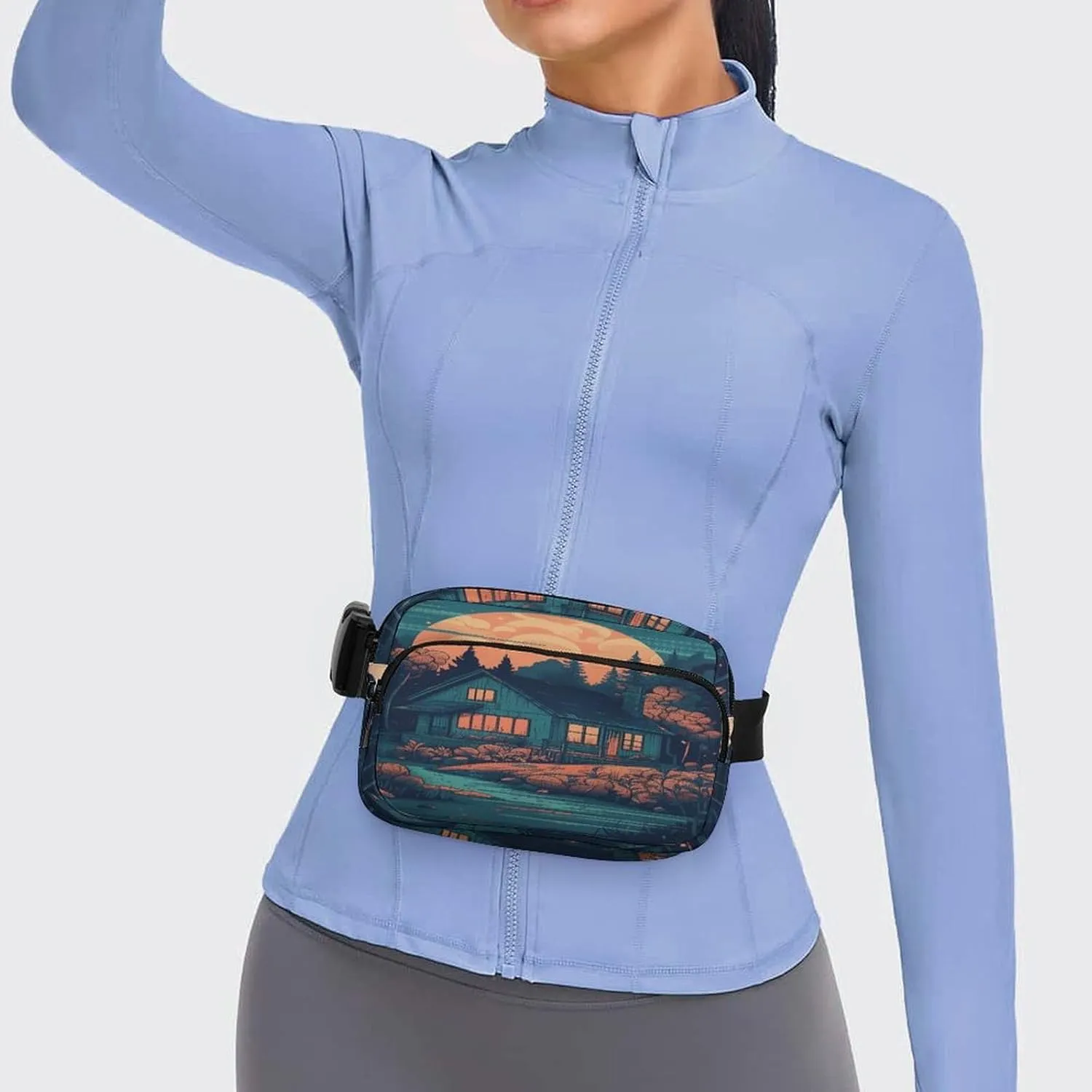 Large Waist Packs with Adjustable Strap,Lakeside House CrossBody Fanny Pack Casual Bag for Travel Sports Running Hiking
