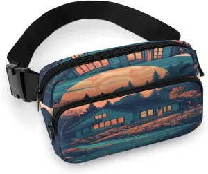 Large Waist Packs with Adjustable Strap,Lakeside House CrossBody Fanny Pack Casual Bag for Travel Sports Running Hiking