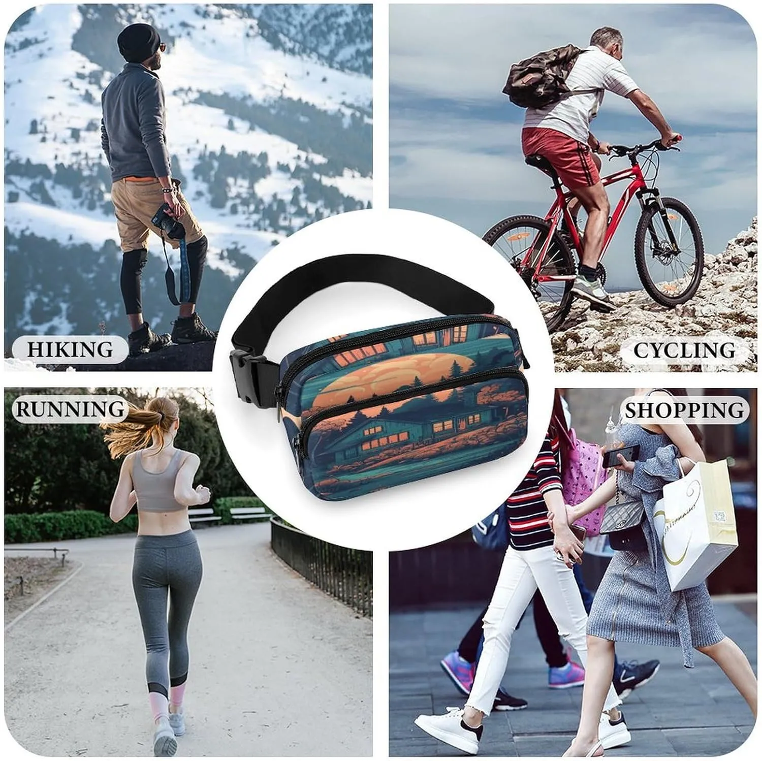 Large Waist Packs with Adjustable Strap,Lakeside House CrossBody Fanny Pack Casual Bag for Travel Sports Running Hiking