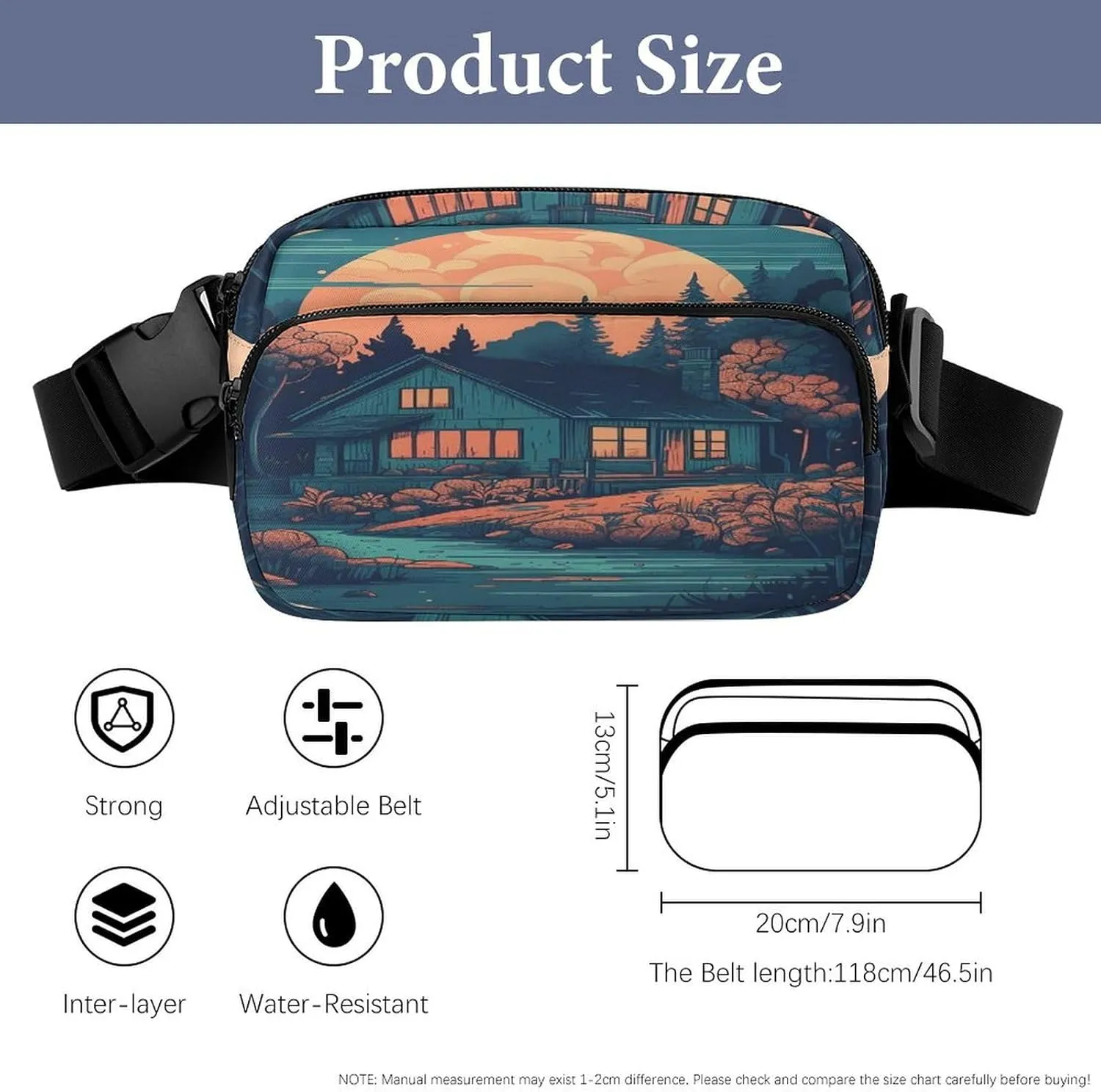 Large Waist Packs with Adjustable Strap,Lakeside House CrossBody Fanny Pack Casual Bag for Travel Sports Running Hiking