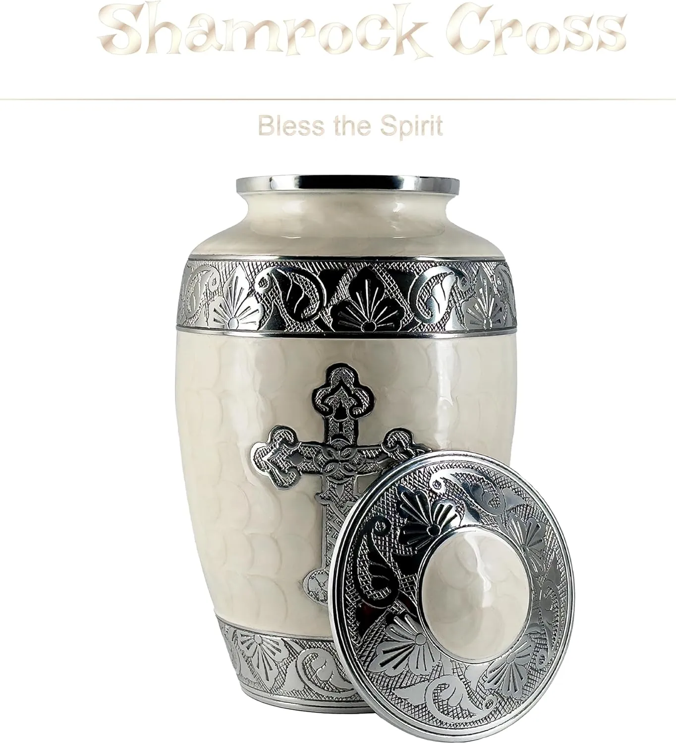 Large White Handcrafted Cross Urn for Ashes,10.5 Inches Tall, with Velvet Bag, for Burial & Decoration & Funeral (Pearl White, Large)