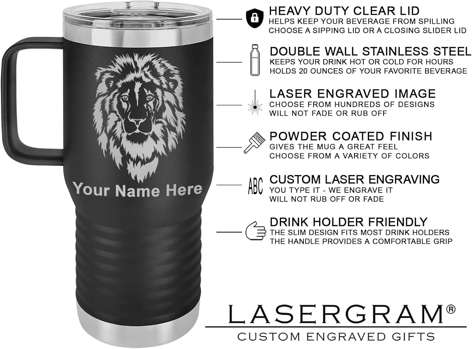 LaserGram 20oz Vacuum Insulated Travel Mug with Handle, Bloodhound Dog, Personalized Engraving Included (Black)
