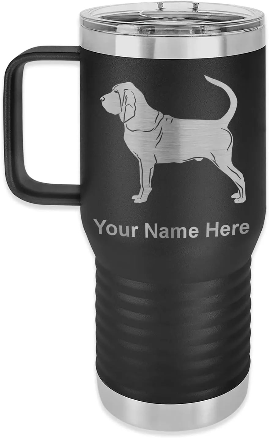 LaserGram 20oz Vacuum Insulated Travel Mug with Handle, Bloodhound Dog, Personalized Engraving Included (Black)