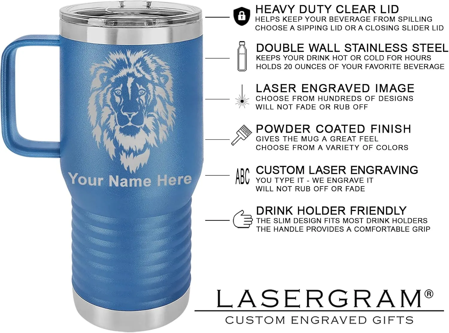 LaserGram 20oz Vacuum Insulated Travel Mug with Handle, Bloodhound Dog, Personalized Engraving Included (Dark Blue)