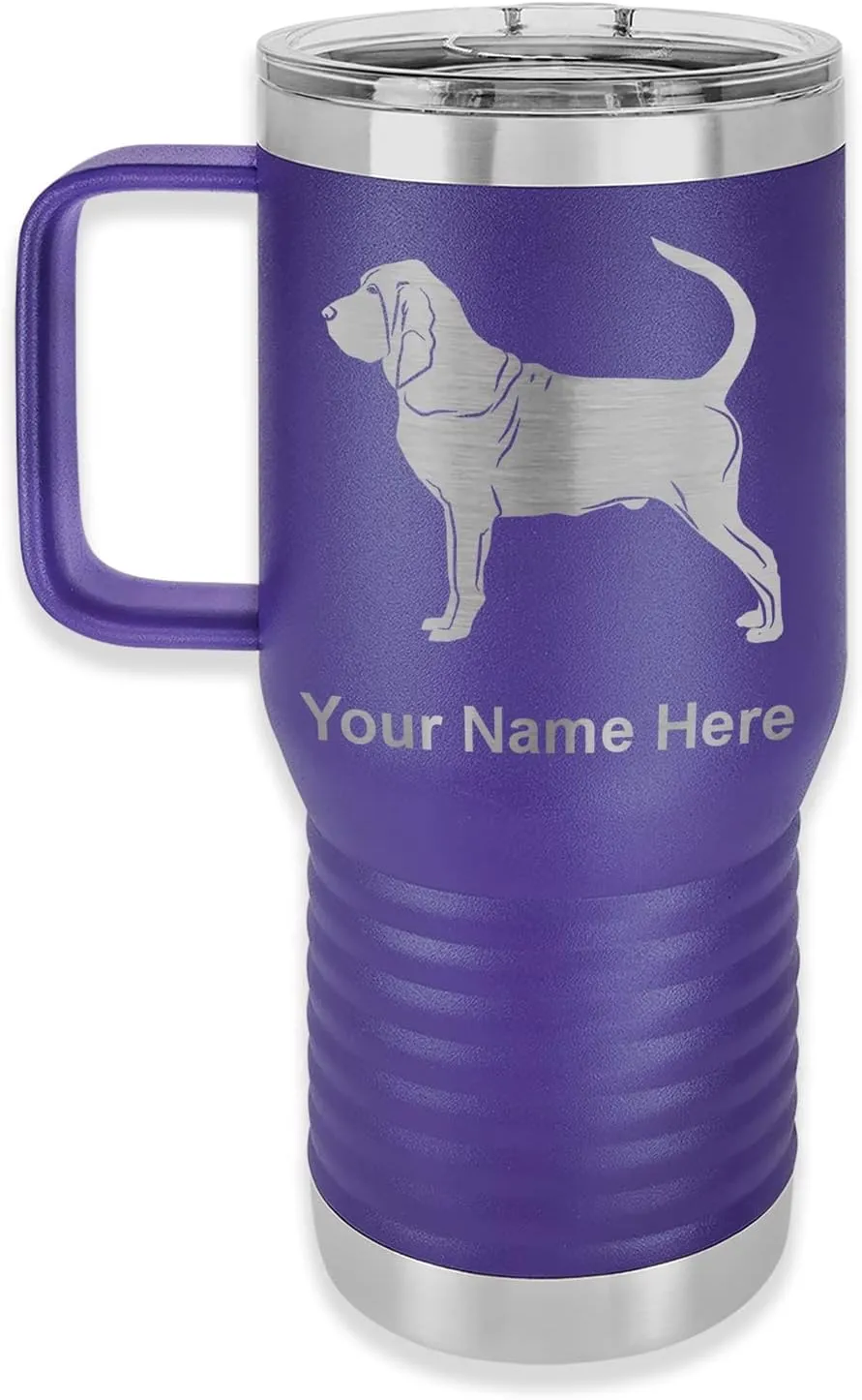 LaserGram 20oz Vacuum Insulated Travel Mug with Handle, Bloodhound Dog, Personalized Engraving Included (Dark Purple)