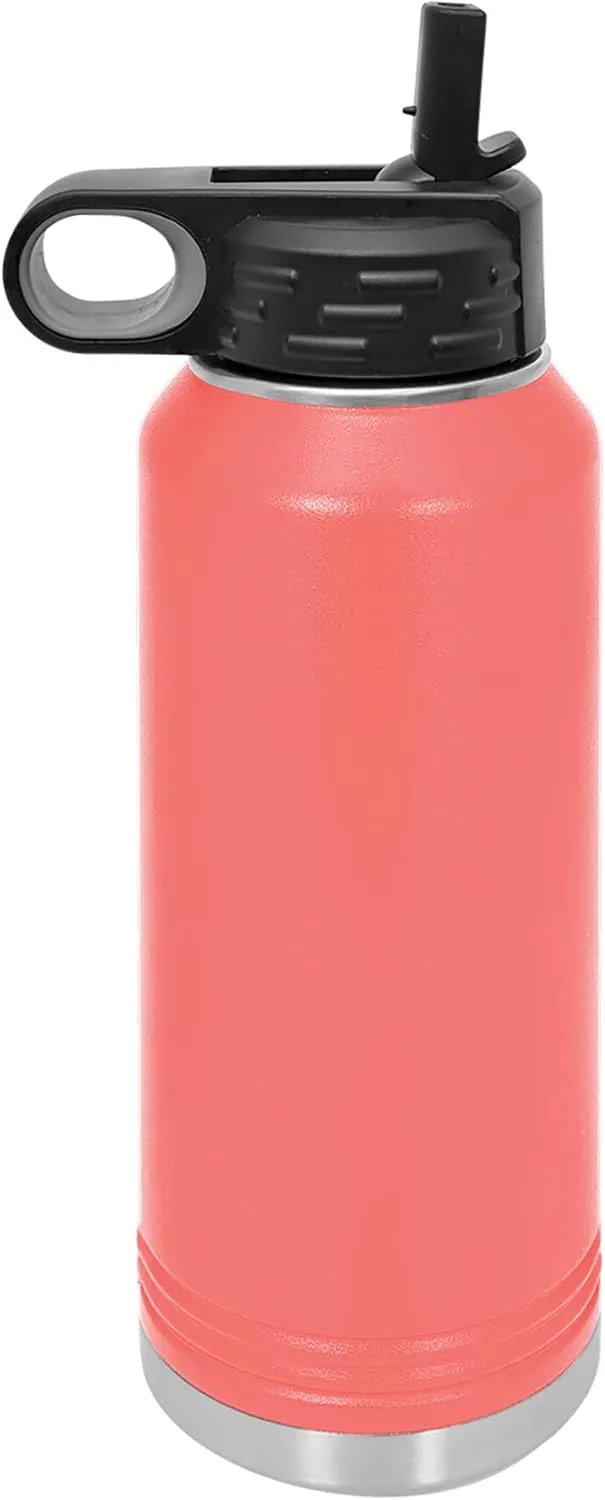 LaserGram Personalized Water Bottle, Great White Shark, Stainless Steel Double Wall Vacuum Insulated with Flip Top Straw, Custom Engraved Gift (40oz / 1180ml Coral)