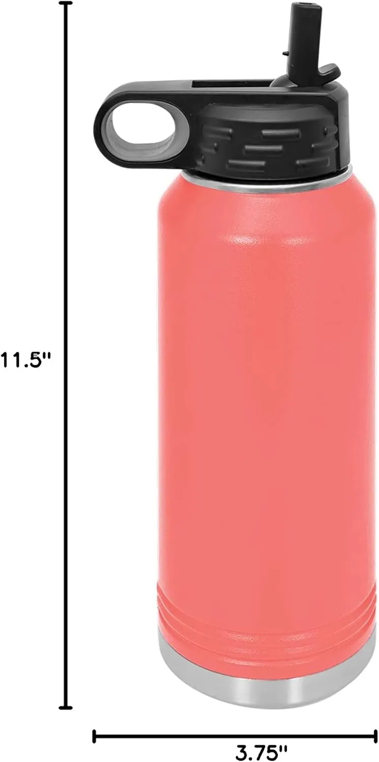 LaserGram Personalized Water Bottle, Great White Shark, Stainless Steel Double Wall Vacuum Insulated with Flip Top Straw, Custom Engraved Gift (40oz / 1180ml Coral)