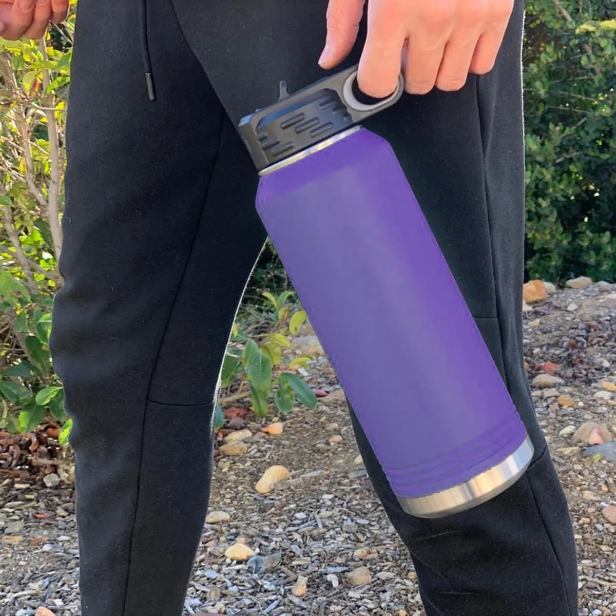 LaserGram Personalized Water Bottle, Great White Shark, Stainless Steel Double Wall Vacuum Insulated with Flip Top Straw, Custom Engraved Gift (40oz / 1180ml Dark Purple)