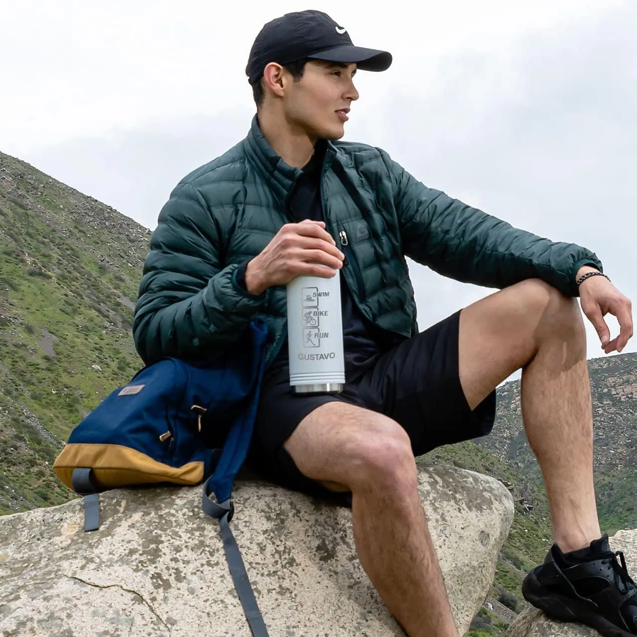 LaserGram Personalized Water Bottle, Great White Shark, Stainless Steel Double Wall Vacuum Insulated with Flip Top Straw, Custom Engraved Gift (40oz / 1180ml Dark Purple)