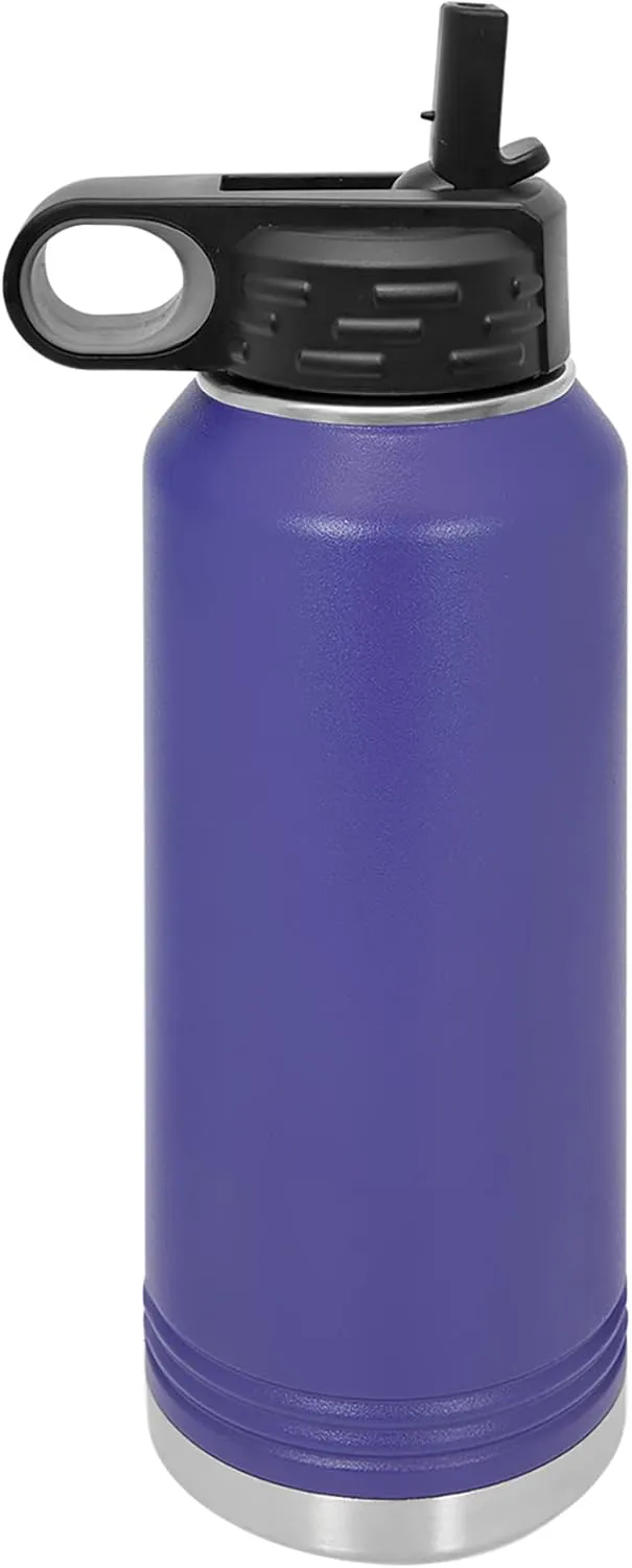 LaserGram Personalized Water Bottle, Great White Shark, Stainless Steel Double Wall Vacuum Insulated with Flip Top Straw, Custom Engraved Gift (40oz / 1180ml Dark Purple)